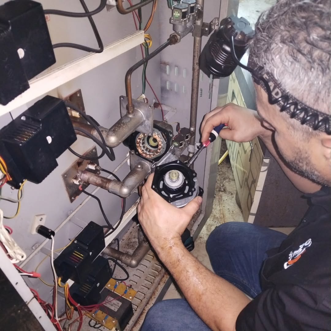 Calentador de agua a gas con herramientas de trabajo